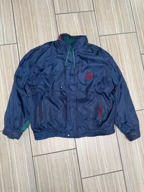 Men's Navy Windbreaker Jacket with Green Accents